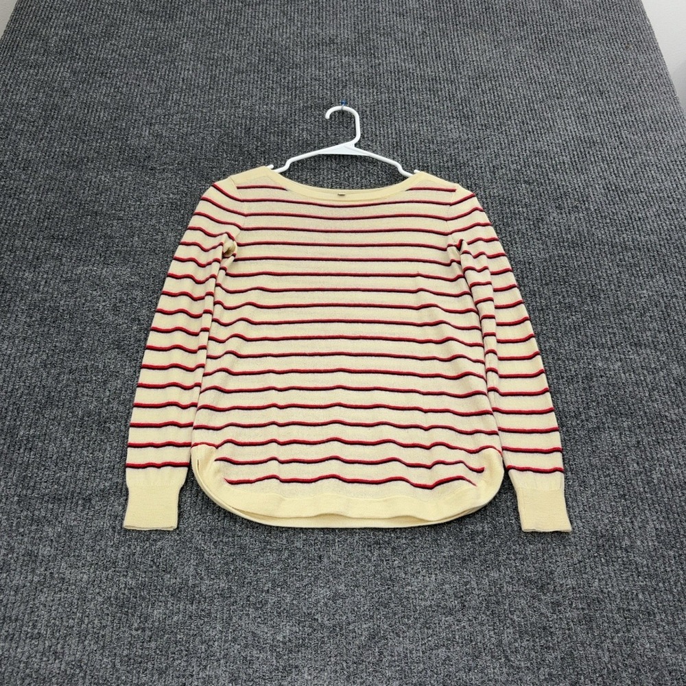 Madewell Sweater Womens XS Cream Red Striped Crewneck‎ Long Sleeve Wool Preppy